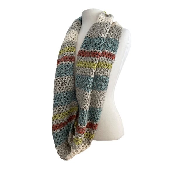 Eddie Bauer Striped Infinity Scarf 90% Acrylic 10% Wool Multicolor Knit lime - Picture 2 of 8